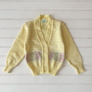 VINTAGE Girls Yellow Heirloom Floral Cardigan | Spring Easter Layering Piece